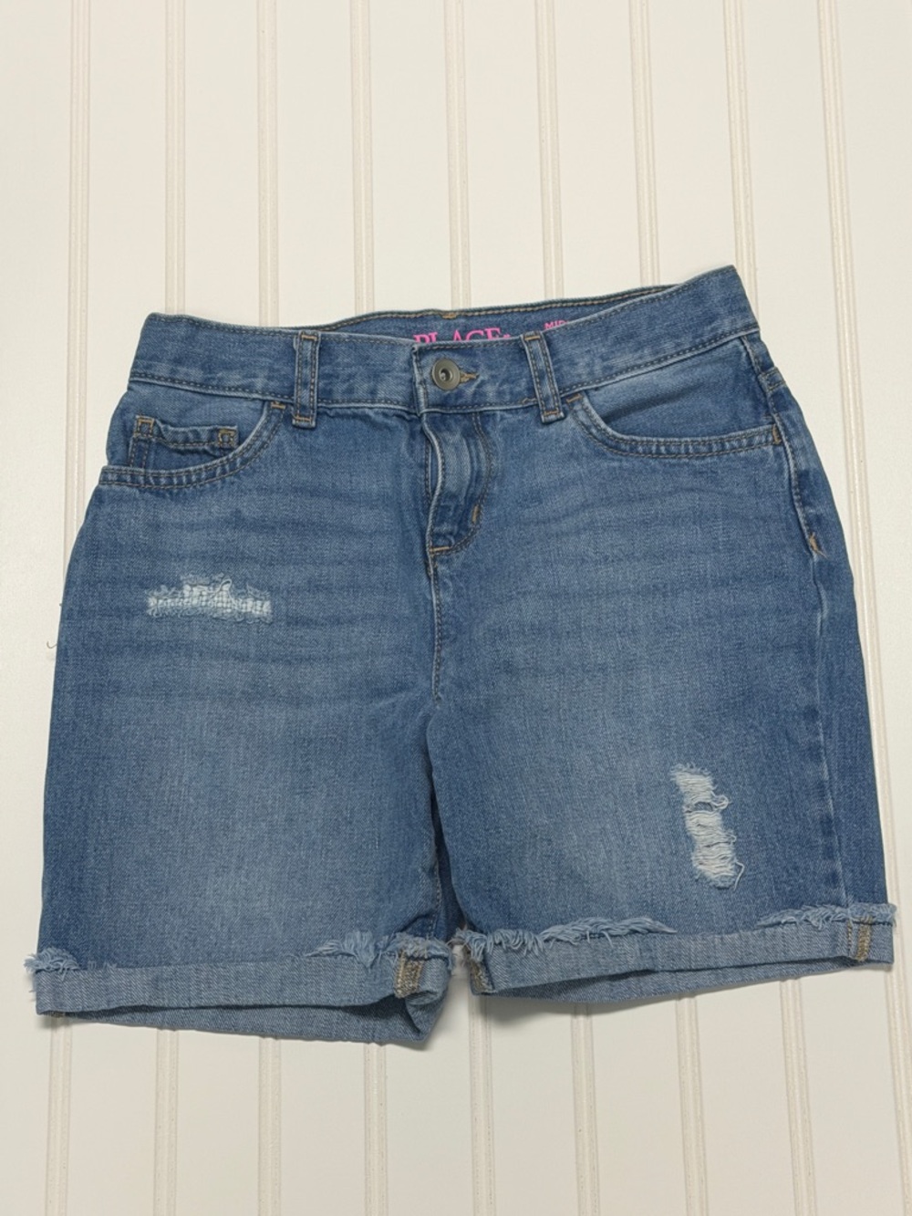 The Children's Place Midi Mi-Long Distressed Denim Roll-Cuff Shorts
